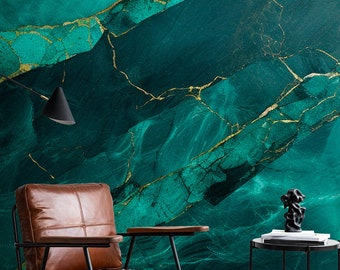 Green Marble wallpaper | Abstract Modern Wall Decor | Home Renovation | Wall Art | Peel and Stick Or Non Self-Adhesive Vinyl Wallpaper