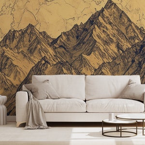 Berglandschaft Tapete | Wanddekoration | Hausrenovierung | Wandkunst | Vinyl-Tapete zum Abziehen und Aufkleben oder nicht selbstklebend