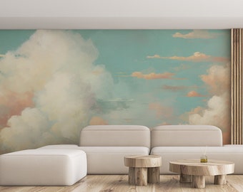 Abstract wolk, pastelbehang | Wanddecoratie | Woningrenovatie | Kunst aan de muur | Schil en plak of niet-zelfklevend vinylbehang