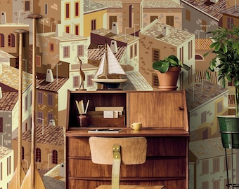 Colorful house wallpaper | Wall Decor | Home Renovation | Wall Art | Peel and Stick Or Non Self-Adhesive Vinyl Wallpaper
