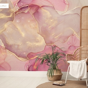 Carta da parati astratta in marmo rosa non dorato | Decorazione da parete | Ristrutturazione casa | Arte della parete | Carta da parati in vinile staccabile e incollabile o non autoadesiva