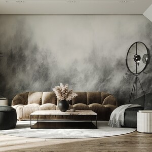 Foggy forest wallpaper | Abstract Modern Wall Decor | Home Renovation | Wall Art | Peel and Stick Or Non Self-Adhesive Vinyl Wallpaper