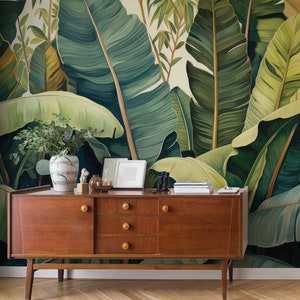 Bananenblatt-Tapete, exotischer Dschungel | Wanddekoration | Hausrenovierung | Wandkunst | Vinyl-Tapete zum Abziehen und Aufkleben oder nicht selbstklebend