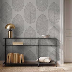 Minimalistische botanische Tapete | Wanddekoration | Hausrenovierung | Wandkunst | Vinyl-Tapete zum Abziehen und Aufkleben oder nicht selbstklebend