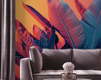 Papel pintado de hoja de plátano | Decoración de pared | Renovación del hogar | Arte de pared | Papel tapiz de vinilo despegable y pegado o no autoadhesivo
