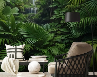 Groen junglebehang, tropisch palmblad | Wanddecoratie | Woningrenovatie | Kunst aan de muur | Schil en plak of niet-zelfklevend vinylbehang