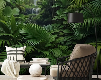 Green jungle wallpaper, tropical palm leaf | Wall Decor | Home Renovation | Wall Art | Peel and Stick Or Non Self-Adhesive Vinyl Wallpaper