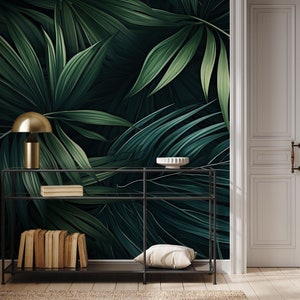 Green leaves wallpaper | Modern Wall Decor | Home Renovation | Wall Art | Peel and Stick Or Non Self-Adhesive Vinyl Wallpaper