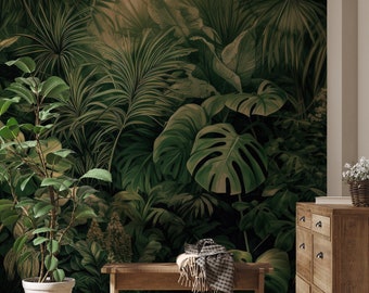 Tropical rainforest wallpaper, monstera leaf | Wall Decor | Home Renovation | Wall Art | Peel and Stick Or Non Self-Adhesive Vinyl Wallpaper