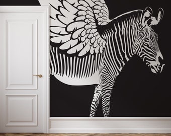 Black and white wallpaper, zebra animal | Wall Decor | Home Renovation | Wall Art | Peel and Stick Or Non Self-Adhesive Vinyl Wallpaper