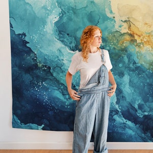 Abstrakte blaue Aquarelltapete | Wanddekoration | Hausrenovierung | Wandkunst | Vinyl-Tapete zum Abziehen und Aufkleben oder nicht selbstklebend