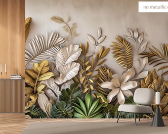 Dschungel-Tropen-Tapete, Blumen, Blattkunst | Wanddekoration | Hausrenovierung | Wandkunst | Vinyl-Tapete zum Abziehen und Aufkleben oder nicht selbstklebend