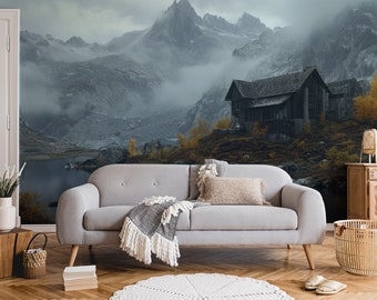 Mountain landscape wallpaper | Wall Decor | Home Renovation | Wall Art | Peel and Stick Or Non Self-Adhesive Vinyl Wallpaper