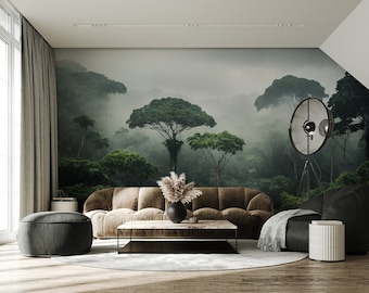 Jungle landscape wallpaper | Wall Decor | Home Renovation | Wall Art | Peel and Stick Or Non Self-Adhesive Vinyl Wallpaper