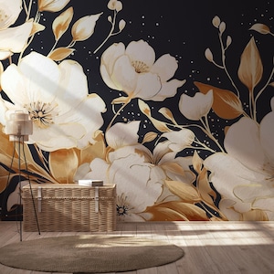 Floral watercolor wallpaper, exotic wall | Wall Decor | Home Renovation | Wall Art | Peel and Stick Or Non Self-Adhesive Vinyl Wallpaper