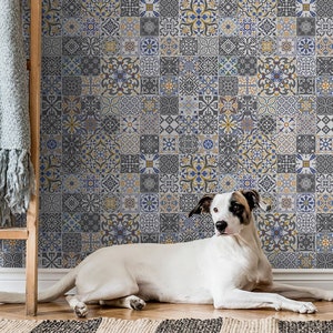 Tapete im italienischen Stil, Mosaikfliesenmuster | Wanddekoration | Hausrenovierung | Wandkunst | Vinyl-Tapete zum Abziehen und Aufkleben oder nicht selbstklebend