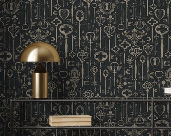 Retro style wallpaper, keys and keyholes | Wall Decor | Home Renovation | Wall Art | Peel and Stick Or Non Self-Adhesive Vinyl Wallpaper