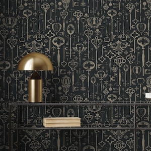 Carta da parati, chiavi e serrature in stile retrò | Decorazione da parete | Ristrutturazione casa | Arte della parete | Carta da parati in vinile staccabile e incollabile o non autoadesiva