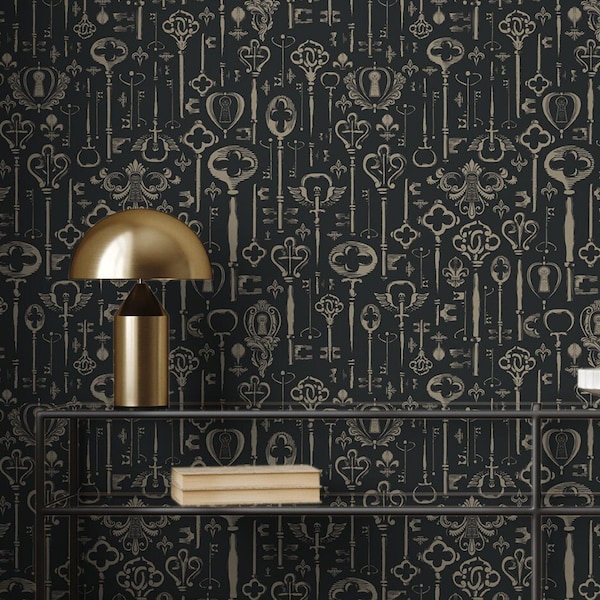 Behang in retrostijl met sleutels en sleutelgaten | Wanddecoratie | Huisrenovatie | Muurkunst | Zelfklevend of niet-zelfklevend vinylbehang
