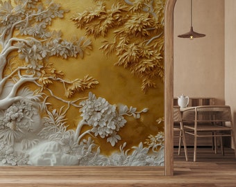 Elegante Barocktapete mit Dschungel | Wanddekoration | Hausrenovierung | Wandkunst | Abziehen und Aufkleben oder nicht selbstklebende Vinyltapete