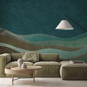 Abstract japanese, green wallpaper | Wall Decor | Home Renovation | Wall Art | Peel and Stick Or Non Self-Adhesive Vinyl Wallpaper