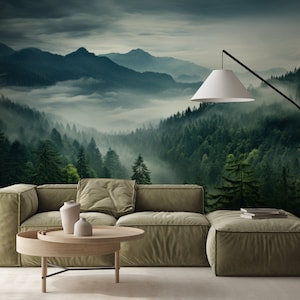 Foggy forest wall mural, trees mural | Scenic Wall Decor | Home Renovation | Wall Art | Peel and Stick Or Non Self-Adhesive Vinyl Wallpaper