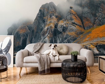 Mountain landscape wallpaper with lake | Wall Decor | Home Renovation | Wall Art | Peel and Stick Or Non Self-Adhesive Vinyl Wallpaper