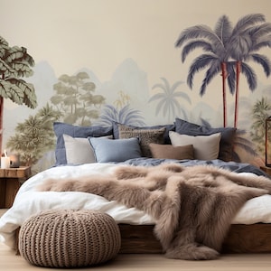 Tropical trees landscape wallpaper | Wall Decor | Home Renovation | Wall Art | Peel and Stick Or Non Self-Adhesive Vinyl Wallpaper