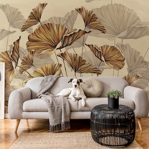 Beige floral wall mural, blossom wallpaper | Wall Decor | Home Renovation | Wall Art | Peel and Stick Or Non Self-Adhesive Vinyl Wallpaper