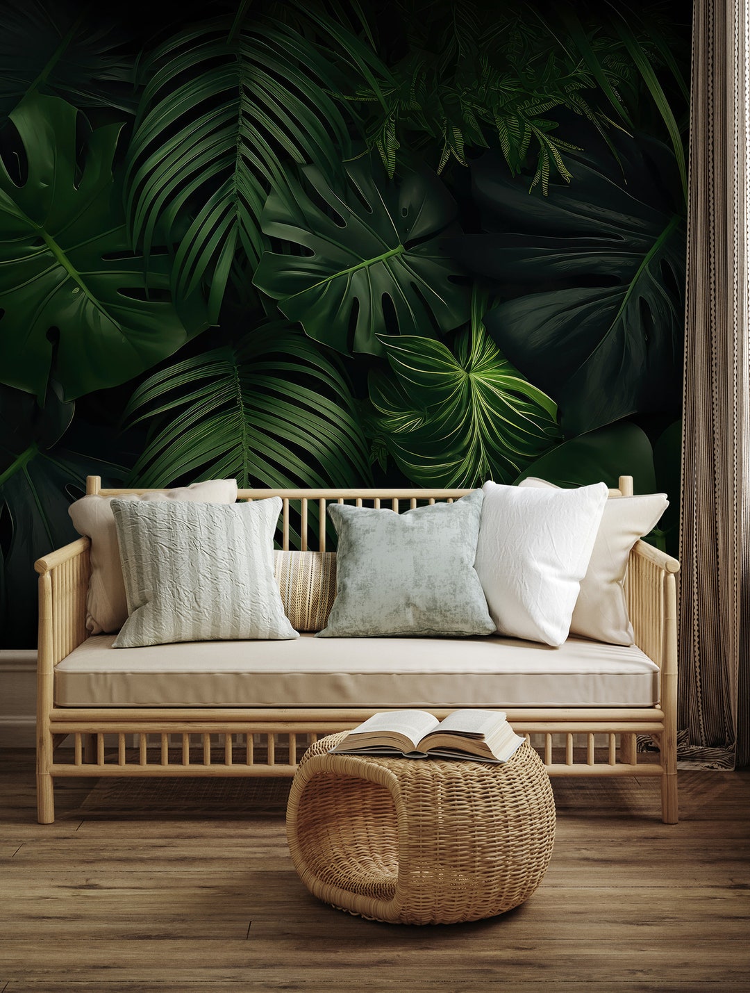 Green Tropical Leaves Wallpaper Jungle Wall Decor Photo Inspiration