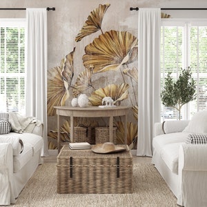 Blossom wallpaper, beige floral wall mural, | Wall Decor | Home Renovation | Wall Art | Peel and Stick Or Non Self-Adhesive Vinyl Wallpaper