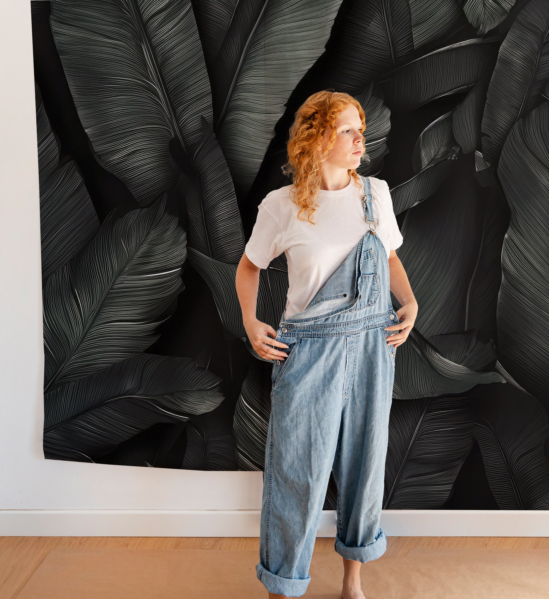 black-wallpaper-tropical-leaf-wall-mural-wall-decor-home-renovation