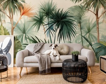 Wandbild mit Palmenmotiv, tropische Tapete | Wanddekoration | Renovierung | Wandkunst | Selbstklebende oder nicht selbstklebende Vinyltapete