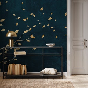 Baum mit fallenden Blättern Tapete | Wanddekoration | Hausrenovierung | Wandkunst | Vinyl-Tapete zum Abziehen und Aufkleben oder nicht selbstklebend