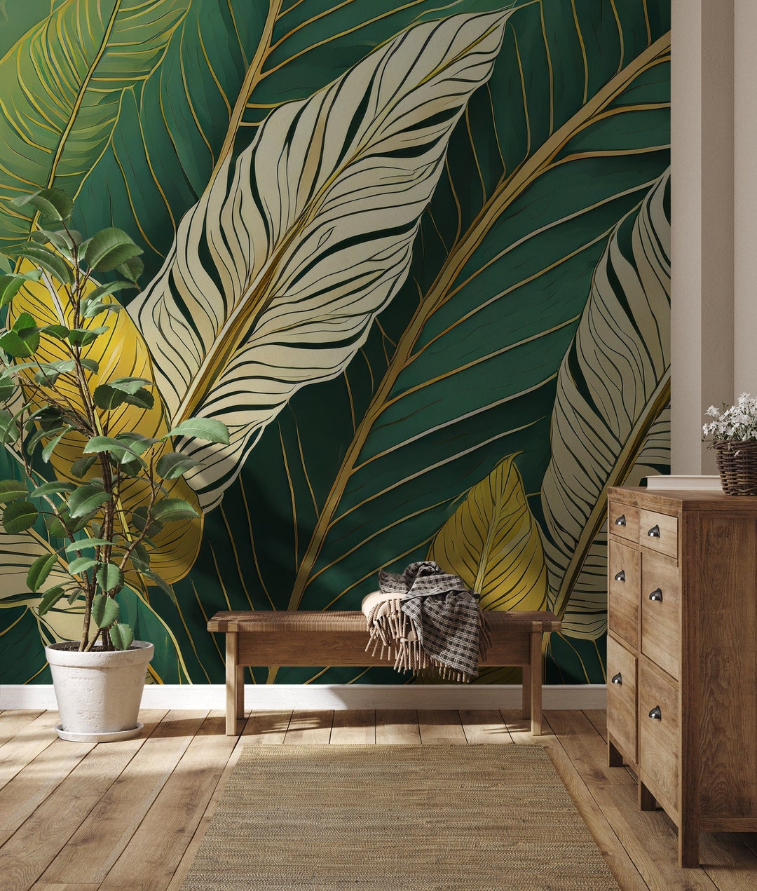 Tropical Leaf Wallpaper | Wall Decor | Home Renovation | Wall Art ...