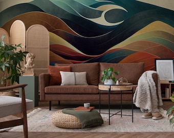 Colorful abstract wave wall mural | Wall Decor | Home Renovation | Wall Art | Peel and Stick Or Non Self-Adhesive Vinyl Wallpaper