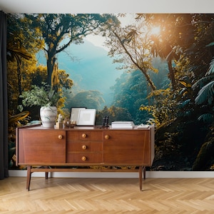 Beautiful forest landscape wallpaper | Wall Decor | Home Renovation | Wall Art | Peel and Stick Or Non Self-Adhesive Vinyl Wallpaper