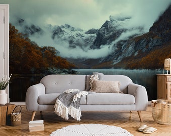 Mountain in the clouds wallpaper | Wall Decor | Home Renovation | Wall Art | Peel and Stick Or Non Self-Adhesive Vinyl Wallpaper