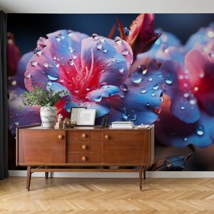 Exotic flower wall mural, blossom wallpaper | Wall Decor | Home Renovation | Wall Art | Peel and Stick Or Non Self-Adhesive Vinyl Wallpaper