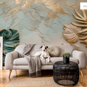 Dschungel elegante Tapete mit Blatt | Wanddekoration | Hausrenovierung | Wandkunst | Vinyl-Tapete zum Abziehen und Aufkleben oder nicht selbstklebend