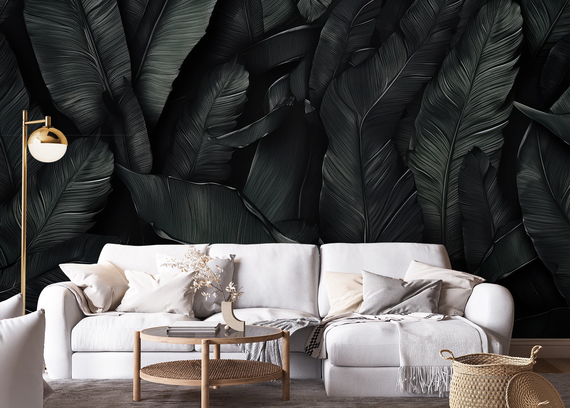 black-wallpaper-tropical-leaf-wall-mural-wall-decor-home-renovation