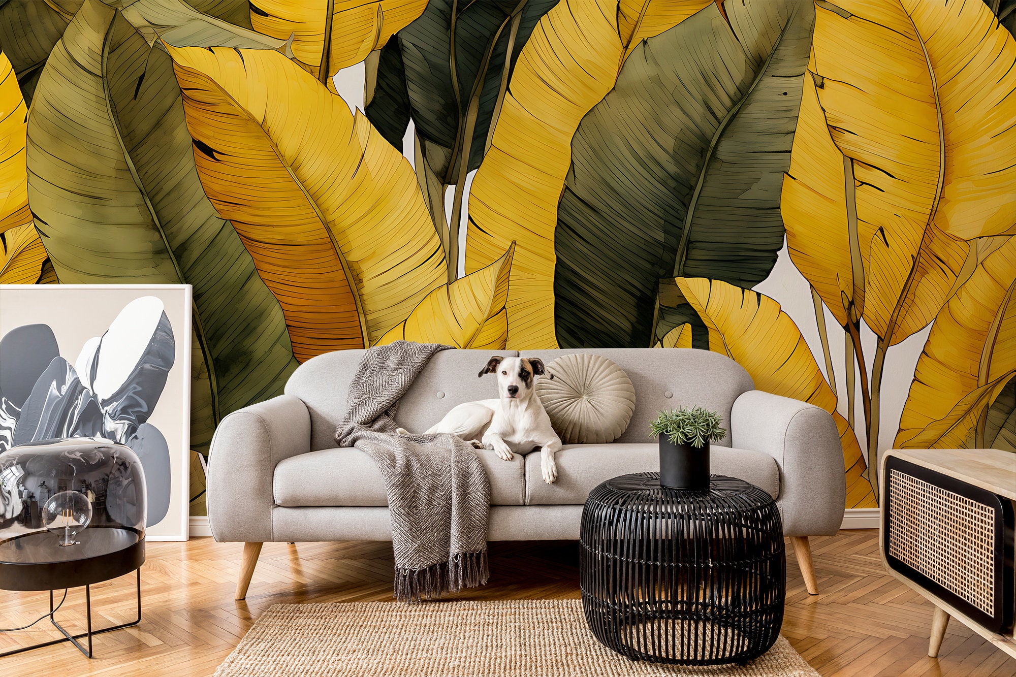 Yellow & Green Tropical Leaves Wallpaper | Wall Decor | Home Renovation ...