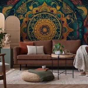 Abstrakte Tapete, Mandala-Wandbild | Wanddekoration | Hausrenovierung | Wandkunst | Vinyl-Tapete zum Abziehen und Aufkleben oder nicht selbstklebend