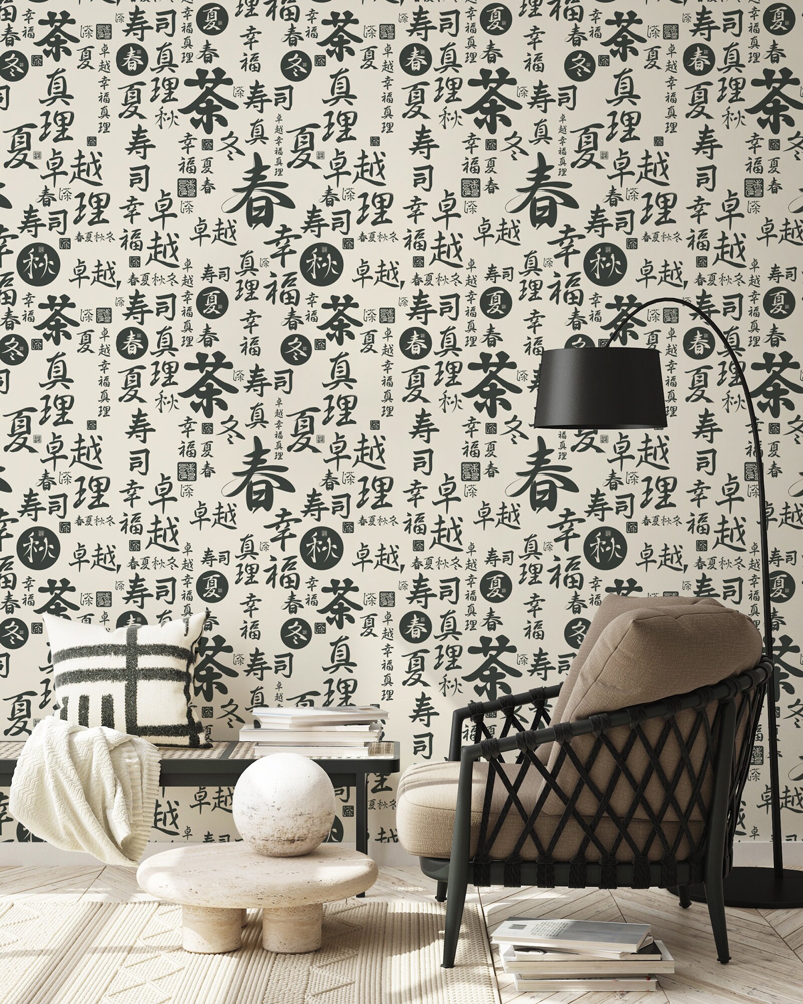 Japanese Letters Pattern Japanese Writings Wallpaper, Kanji Pattern | Wall Decor | Home ...