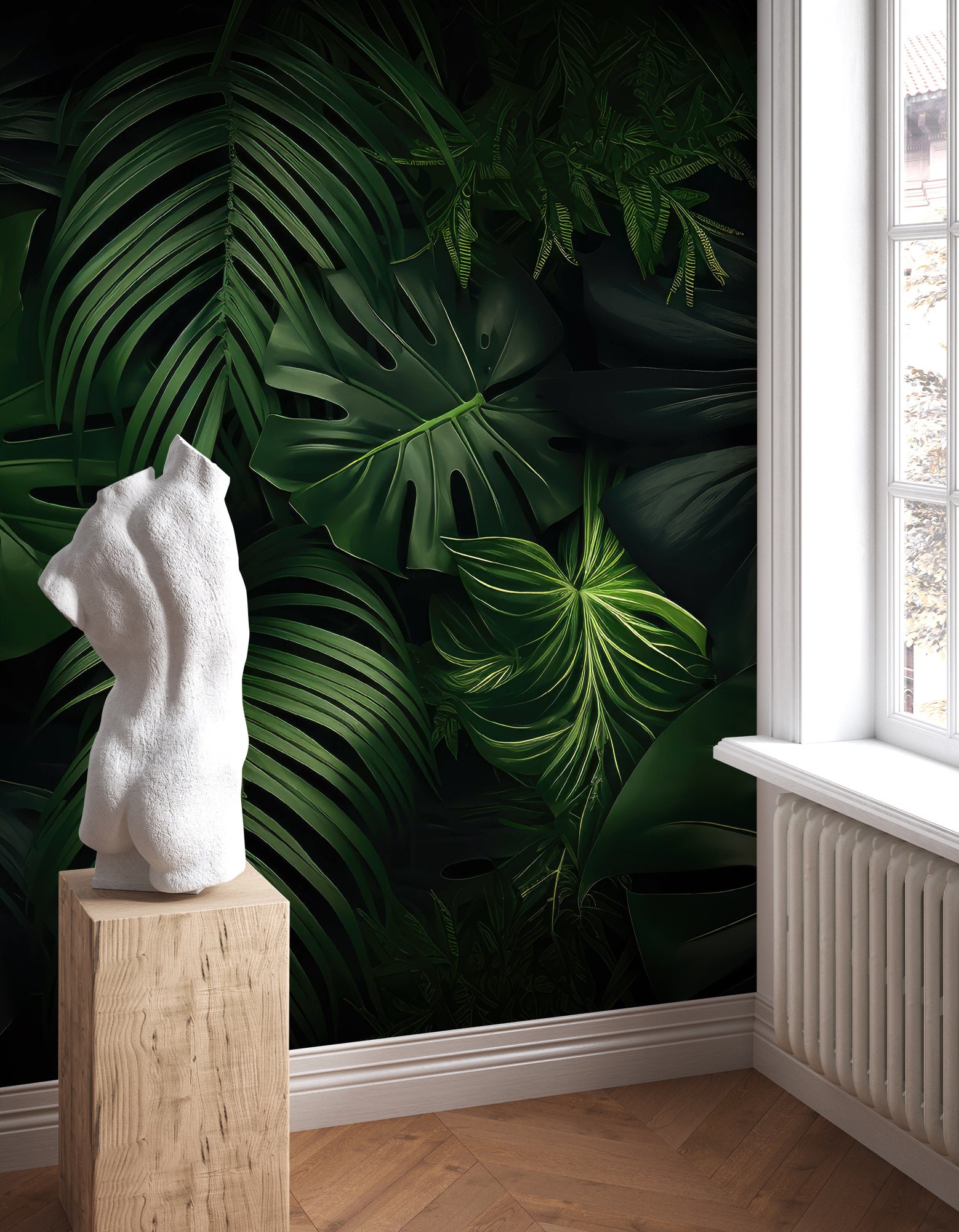 Green Tropical Leaves Wallpaper | Jungle Wall Decor | Home Renovation ...