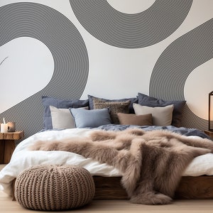 Weiße Retro-Tapete mit geometrischem Muster | Wanddekoration | Hausrenovierung | Wandkunst | Vinyl-Tapete zum Abziehen und Aufkleben oder nicht selbstklebend