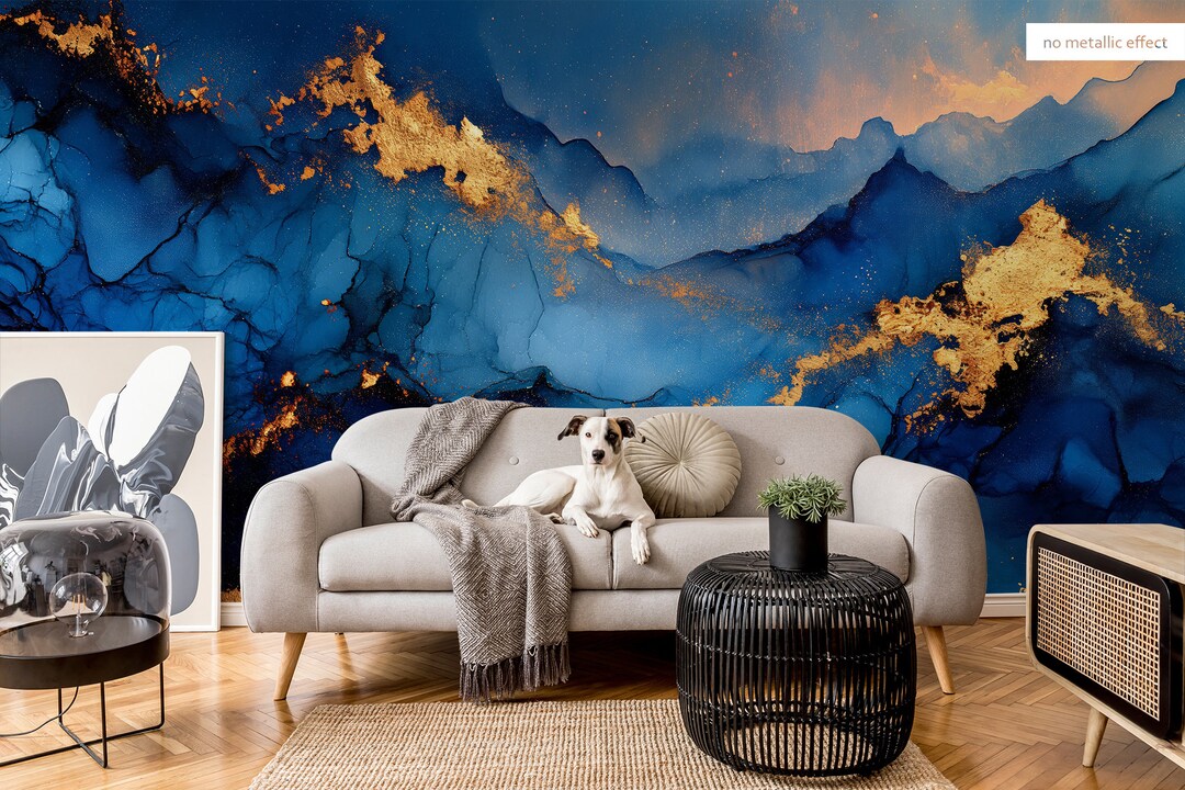 Blue & Yellow Luxurious Marble Wall Mural | Wall Decor | Home ...