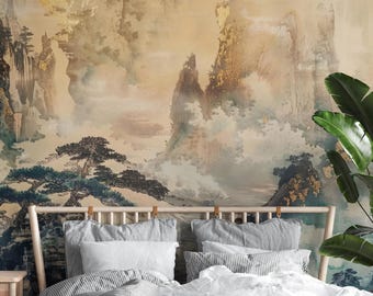 Mountain landscape wallpaper | Modern Wall Decor | Home Renovation | Wall Art | Peel and Stick Or Non Self-Adhesive Vinyl Wallpaper