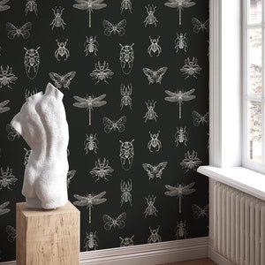 Schwarz-weiße Tapete, Retro-Stil | Wanddekoration | Hausrenovierung | Wandkunst | Vinyl-Tapete zum Abziehen und Aufkleben oder nicht selbstklebend