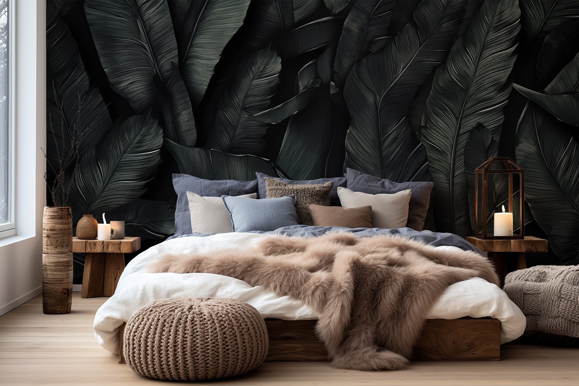 black-wallpaper-tropical-leaf-wall-mural-wall-decor-home-renovation